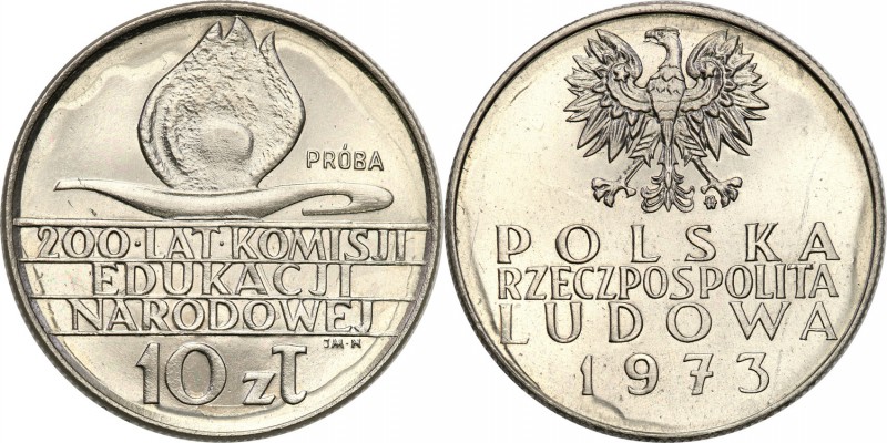 PRL. PROBA / PATTERN Nickel 10 zlotych 1973 Komisja Edukacji Narodowej 
Piękny ...