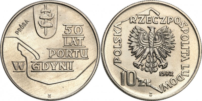 PRL. PROBA / PATTERN Nickel 10 zlotych 1972 Port w Gdyni 
Piękny egzemplarz.Fis...