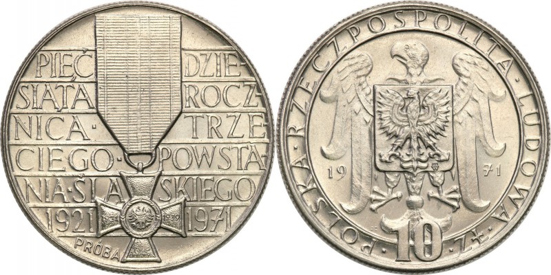 PRL. PROBA / PATTERN Nickel 10 zlotych 1971 Powstanie Śląskie 
Piękny egzemplar...