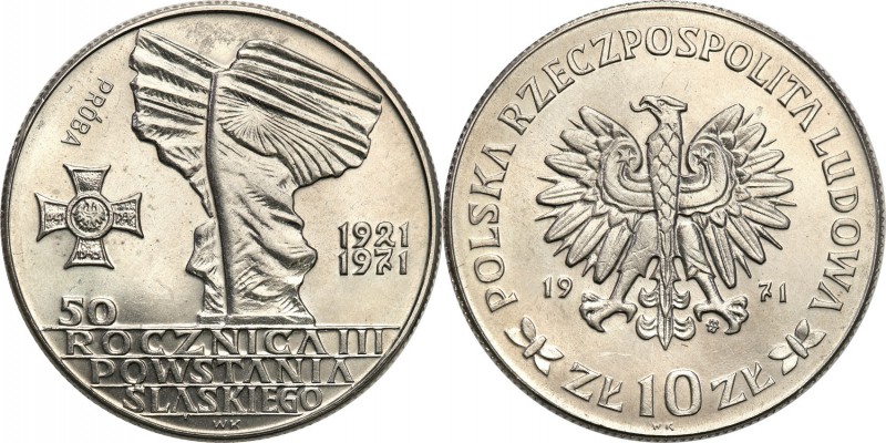 PRL. PROBA / PATTERN Nickel 10 zlotych 1971 Powstanie Śląskie 
Piękny egzemplar...