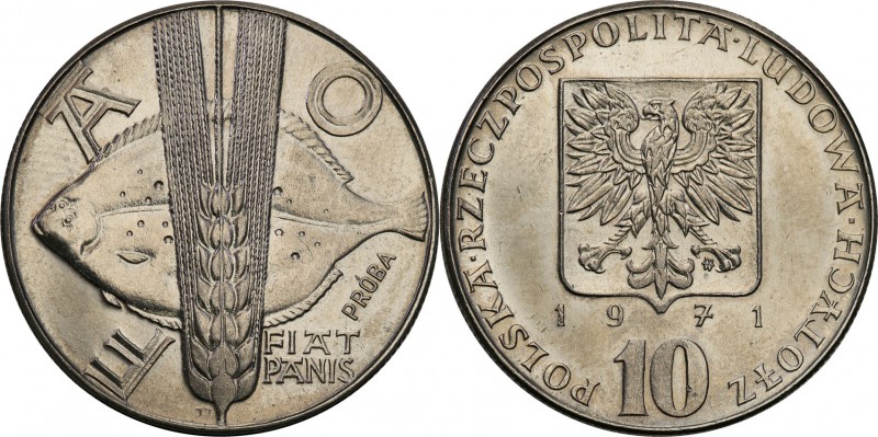 PRL. PROBA / PATTERN Nickel 10 zlotych 1971 FAO 
Piękny egzemplarz.Fischer P 11...