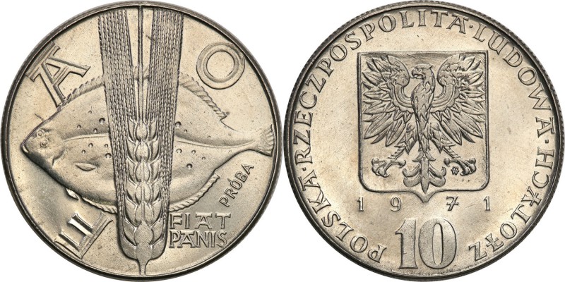 PRL. PROBA / PATTERN Nickel 10 zlotych 1971 FAO 
Piękny egzemplarz.Fischer P 11...