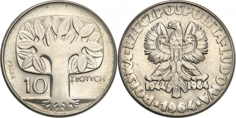 PRL. PROBA / PATTERN Nickel 10 zlotych 1964 drzewko 
Piękny egzemplarz, drobne ...