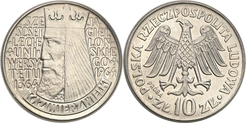 PRL. PROBA / PATTERN Nickel 10 zlotych 1964 Kazimierz Wielki wklęsły 
Piękny&nb...