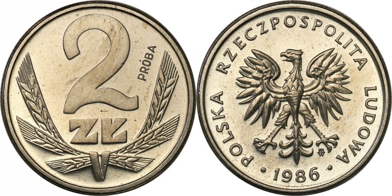 PRL. PROBA / PATTERN Nickel 2 zlote 1986 
Piękny, menniczy egzemplarz.Fischer P...