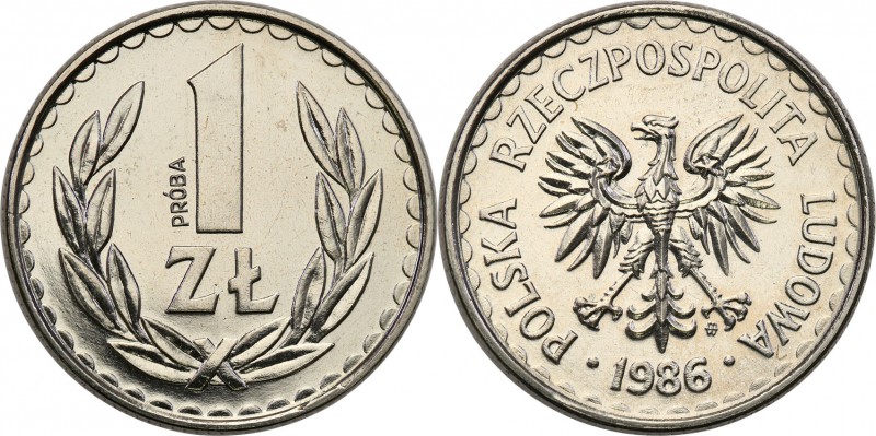 PRL. PROBA / PATTERN Nickel 1 zloty 1986 
Piękny, menniczy egzemplarz.Fischer P...