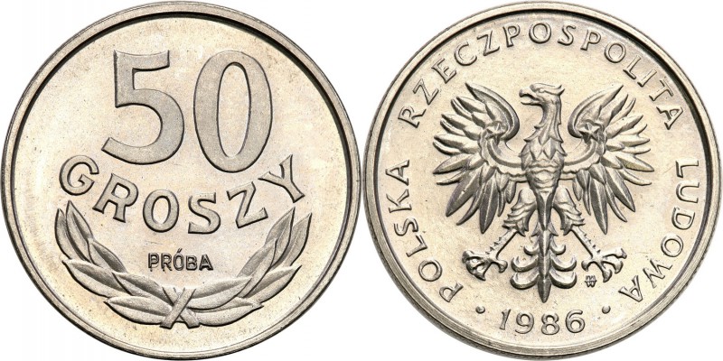 PRL. PROBA / PATTERN Nickel 50 groszy 1986 
Piękny, menniczy egzemplarz.Fischer...