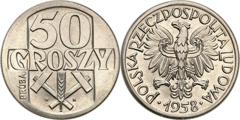 PRL. PROBA / PATTERN Nickel 50 groszy 1958 
Piękny, menniczy egzemplarz. Poszuk...