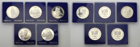 PRL. 5.000 zlotych 1989, group 5 pieces 
Pięknie zachowane egzemplarze w oryginalnych pudełkach NBP.
Waga/Weight: Ag Metal: Średnica/diameter: 
Sta...