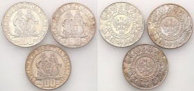 PRL. 100 zlotych 1966 Mieszko i Dąbrówka, group 3 pieces 
Różne odmiany. Pięknie zachowane monety. Patyna.
Waga/Weight: 3 x 20,15 g Ag .900 Metal: Ś...
