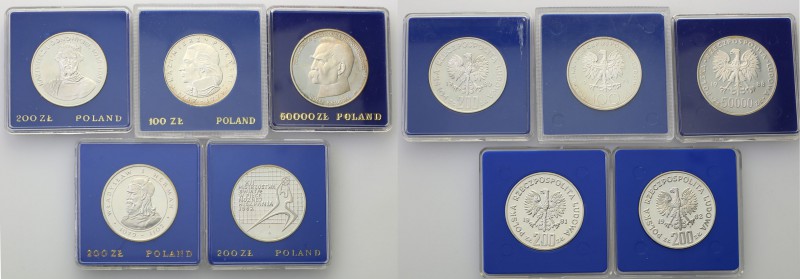 PRL. 100 - 50.000 zlotych 1976-1988, group 5 pieces 
Delikatny nalot, patyna. ...