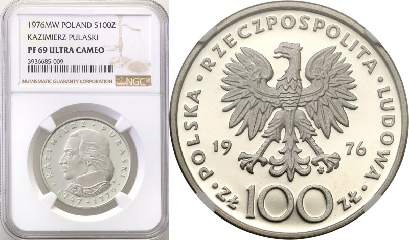 PRL. 100 zlotych 1976 Kazimierz Pułaski NGC PF69 ULTRA CAMEO (2 MAX) 
Druga naj...