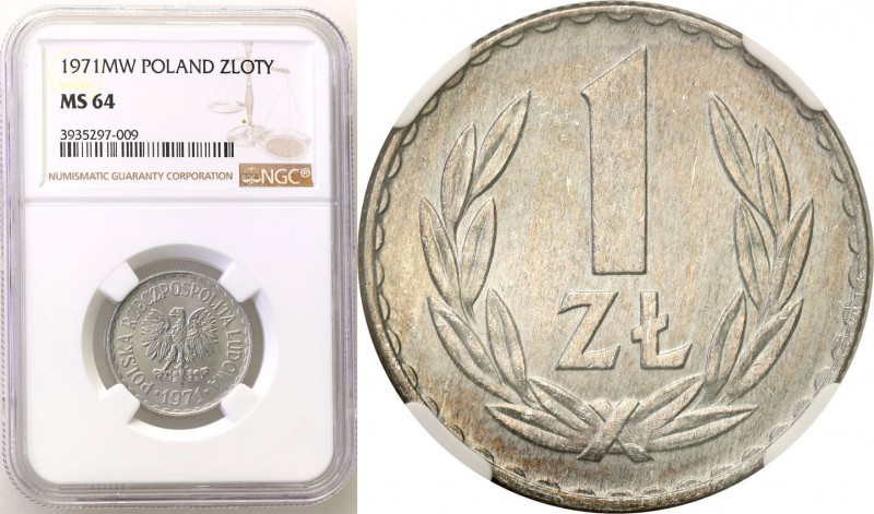 PRL. 1 zloty 1971 aluminum NGC MS64 
Menniczy egzemplarz w amerykańskim grading...