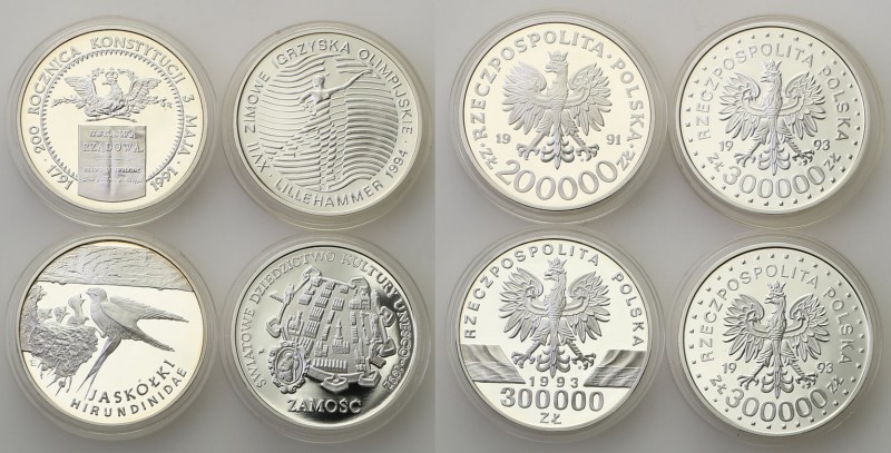 III RP. 200.000-300.000 zlotych 1991-1993, group 4 coins 
Pięknie zachowane egz...