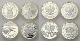 III RP. 200.000-300.000 zlotych 1991-1993, group 4 coins 
Pięknie zachowane egzemplarze. Połysk.
Waga/Weight: Ag Metal: Średnica/diameter: 
Stan za...