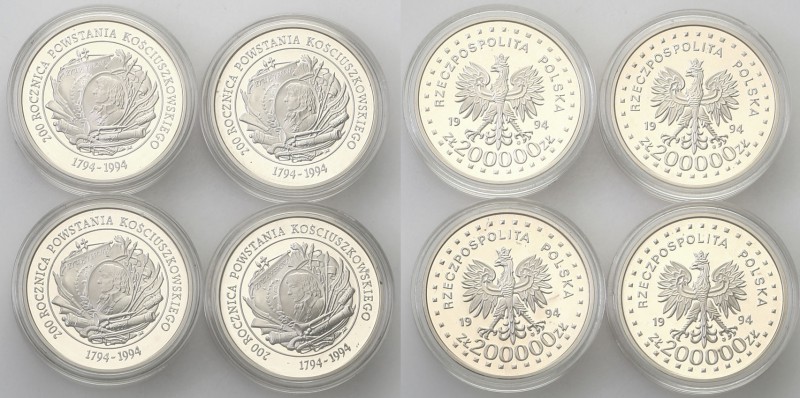 III RP. 200.000 zlotych 1994 Powstanie Kościuszkowski, group 4 pieces 
Monety w...