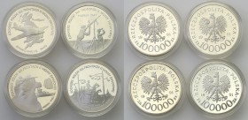 III RP 100.000 zlotych 1991, group 4 pieces 
Monety w menniczym stanie zachowania.
Waga/Weight: 4 x 16,5 g Ag .750 Metal: Średnica/diameter: 
Stan ...