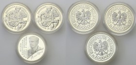 III RP. 100.000 zlotych 1992-1994, group 3 pieces 
Monety w menniczym stanie zachowania.&nbsp;
Waga/Weight: 3 x 16,5 g Ag .750 Metal: Średnica/diame...