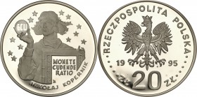 III RP. 20 zlotych 1995 Mikołaj Kopernik ECU 
Piękny, menniczy egzemplarz.&nbsp;Fischer K (20) 008
Waga/Weight: 31,1 g Ag 925 Metal: Średnica/diamet...