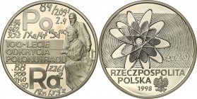 III RP. 20 zlotych 1998 Polon i Rad - Skłodowska 
Piękny, menniczy egzemplarz.Fischer K (20) 016
Waga/Weight: 31,1 g Ag 925 Metal: Średnica/diameter...