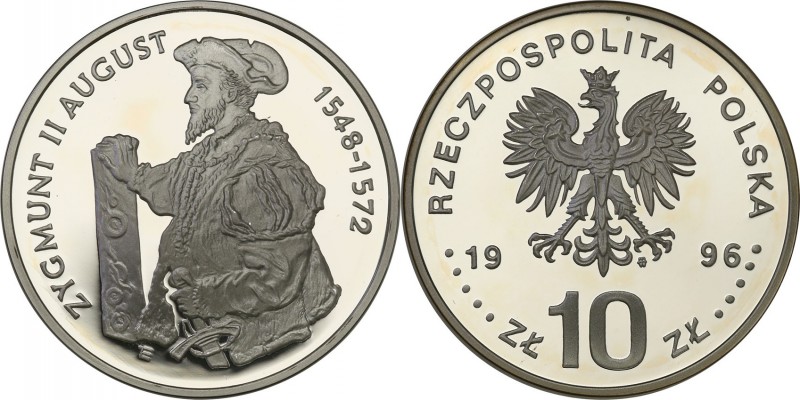 III RP. 10 zlotych 1996 Zygmunt II August, półpostać 
Menniczy egzemplarz. Rzad...