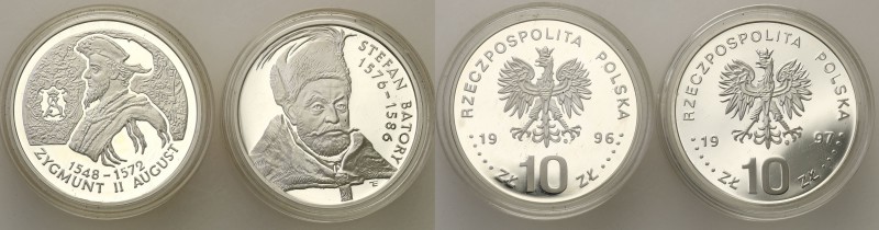 III RP. 10 zlotych 1996-1997 Zygmunt August, Stefan Batory, popiersie 
Zestaw 2...