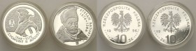 III RP. 10 zlotych 1996-1997 Zygmunt August, Stefan Batory, popiersie 
Zestaw 2 monet. Menniczy stan zachowania. Fischer K (10) 004/K (10) 011
Waga/...