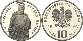 III RP. 10 zlotych 1997 Stefan Batory, półpostać 
Menniczy egzemplarz. Rzadka moneta kolekcjonerska.Fischer K (10) 012
Waga/Weight: 16,50 g Ag .925 ...