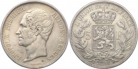 Belgium
Belgium. 5 francs 1851, Bruksela 
Delikatny połysk w tle, patyna.
Waga/Weight: 24,90 g Ag Metal: Średnica/diameter: 
Stan zachowania/condi...