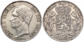 Belgium
Belgium. 5 francs 1865, Bruksela 
Resztki połysku, patyna.
Waga/Weight: 24,88 g Ag Metal: Średnica/diameter: 
Stan zachowania/condition: 3...
