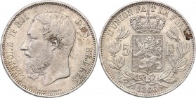 Belgium
Belgium. 5 francs 1866, Bruksela 
Delikatny połysk w tle, patyna.
Waga/Weight: 24,88 g Ag Metal: Średnica/diameter: 
Stan zachowania/condi...