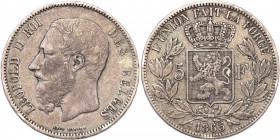 Belgium
Belgium. 5 francs 1865, Bruksela 
Resztki połysku, patyna.
Waga/Weight: 24,88 g Ag Metal: Średnica/diameter: 
Stan zachowania/condition: 3...