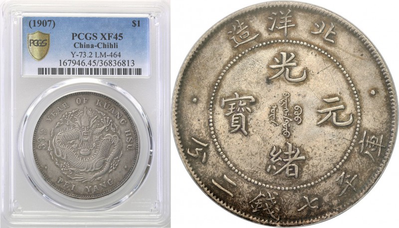 China
China, Chihli. 1 $ dollar Yr. 33 (1907) PCGS XF45 
Zachowany połysk w tl...