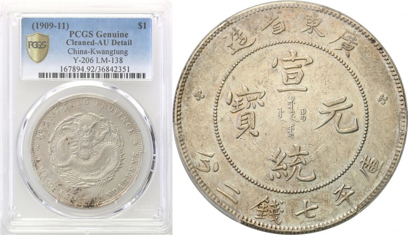 China
China, Kwangtung. $ dollar b.d. (1909-1911) PCGS AU 
Dużo świeżości i po...