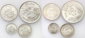 Egypt
Egipt. 5-100 piastr 1964, Group 4 pieces 
Pięknie zachowane monety. Wspaniały połysk menniczy. Delikatna patyna.
Waga/Weight: 37,12 g Ag .720...