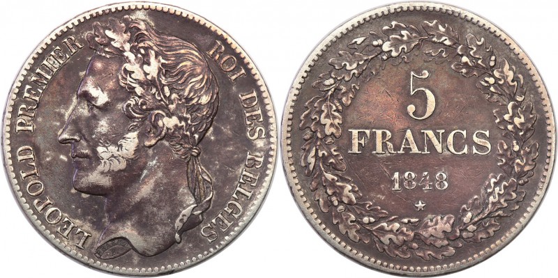 France
Belgium. 5 francs 1848, Bruksela 
Ciemna patyna. Rzadsza moneta.
Waga/...