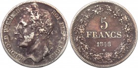 France
Belgium. 5 francs 1848, Bruksela 
Ciemna patyna. Rzadsza moneta.
Waga/Weight: 24,95 g Ag Metal: Średnica/diameter: 
Stan zachowania/conditi...