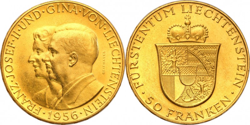 Liechtenstein
Liechtenstein. 50 francs 1956 
Pięknie zachowany egzemplarz. Poł...