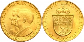 Liechtenstein
Liechtenstein. 25 francs 1956 
Pięknie zachowana moneta. Połysk.Friedberg 21
Waga/Weight: 5,65 g Au .900 Metal: Średnica/diameter: 
...