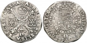 Netherlands
Netherlands. Albert i Izabela (1598-1621). Patagon b.d., Bruksela 
Patyna, przyzwoicie wybity. Delmonte 256; Davenport 4432
Waga/Weight...