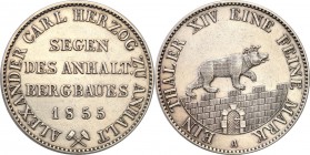 Germany / Prussia
Germany, Anhalt. Taler (Thaler) miners 1855 A 
Dobre detale, przetarta moneta.Jaeger 66; Davenport 504
Waga/Weight: 22,38 g Ag Me...