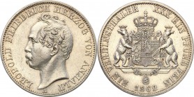 Germany / Prussia
Germany, Anhalt. Leopold IV Fryderyk. Taler (Thaler) 1869 A 
Połysk w tle, drobne ryski. Rzadsza moneta.Jaeger 79; ASK 30
Waga/We...