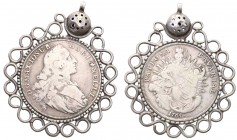 Germany / Prussia
Germany, Bavaria. Madonnentaler 1765 in a jewelry frame 
Biżuteria numizmatyczna. Ładne wykonanie, patyna.Stan dobry.
Waga/Weight...