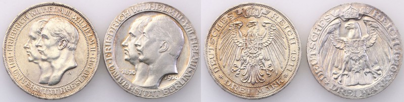 Germany / Prussia
Germany, Prussia. 3 mark 1910-1911 Uni. Berlin, Uni. Breslau,...