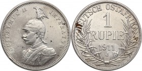 Germany / Prussia
Germany, DOA, East Africa. 1 rupee 1911 J 
Resztki połysku, drobne ryski. Rzadsza moneta.
Waga/Weight: 11,59 g Ag Metal: Średnica...