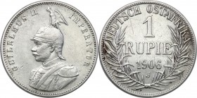 Germany / Prussia
Germany, DOA, East Africa. 1 rupee 1906 J 
Resztki połysku, drobne ryski. Rzadsza moneta.
Waga/Weight: 11,55 g Ag Metal: Średnica...