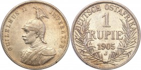 Germany / Prussia
Germany, DOA, East Africa. 1 rupee 1905 J 
Połysk, ryski w tle, patyna. Rzadsza moneta.
Waga/Weight: 11,57 g Ag Metal: Średnica/d...