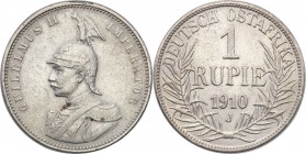 Germany / Prussia
Germany, DOA, East Africa. 1 rupee 1910 J 
Resztki połysku, drobne ryski. Rzadsza moneta.
Waga/Weight: 11,59 g Ag Metal: Średnica...
