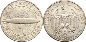 Germany / Prussia
Germany, Weimar. 5 mark 1930 D, Zeppelin 
Ładny egzemplarz. Rzadsza moneta.AKS 66; Jaeger 343
Waga/Weight: 25,02 g Ag Metal: Śred...