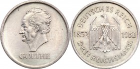 Germany / Prussia
Germany, Weimar. 3 mark 1932 A, Goethe 
Zielonkawa patyna, rzadsza moneta.AKS 91; Jaeger 350
Waga/Weight: 14,97 g Ag Metal: Średn...